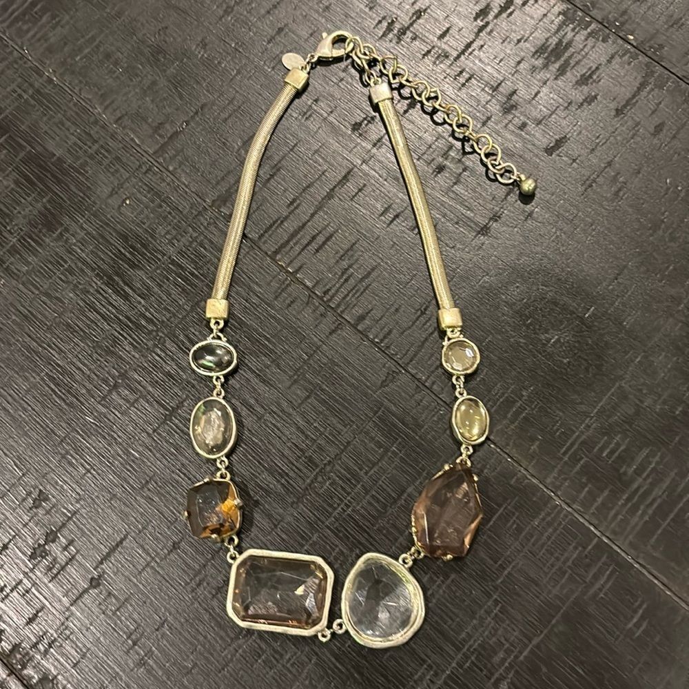 Chico’s Faceted Neutral Color Silver Tone Bead Necklace Snake Chain​​